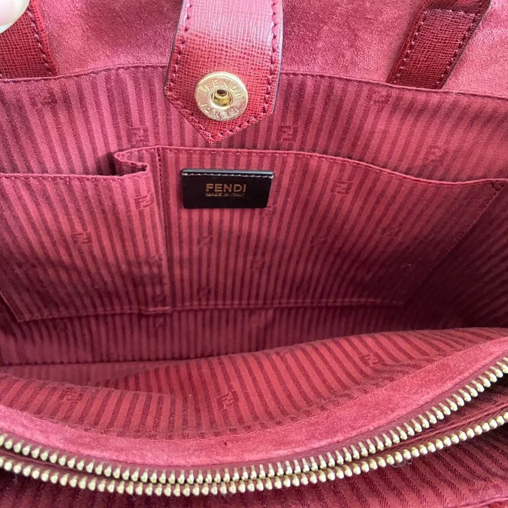 Authentic NWT Fendi 2 Jours Dark Red Leather Two Way Tote Shoulder Bag - Picture 10 of 11